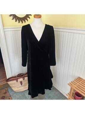 Vintage plus Black Velvet Wrap Dress 3X Silhouettes Long Sleeves  Ruffle Hemline
